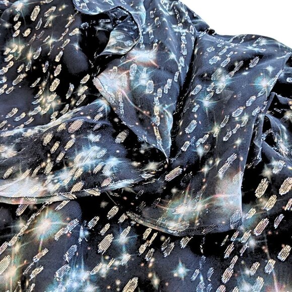 NICOLE MILLER ATELIER Black Lurex Twinkling Summer Nights Peasant Blouse Sz S - Picture 4 of 7